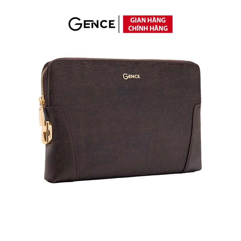 Ví Cầm Tay Clutch Nam GENCE CK11 Da Bò Khóa Số Cao Cấp Màu Nâu Phụ Kiện Vàng Hoặc Bạc