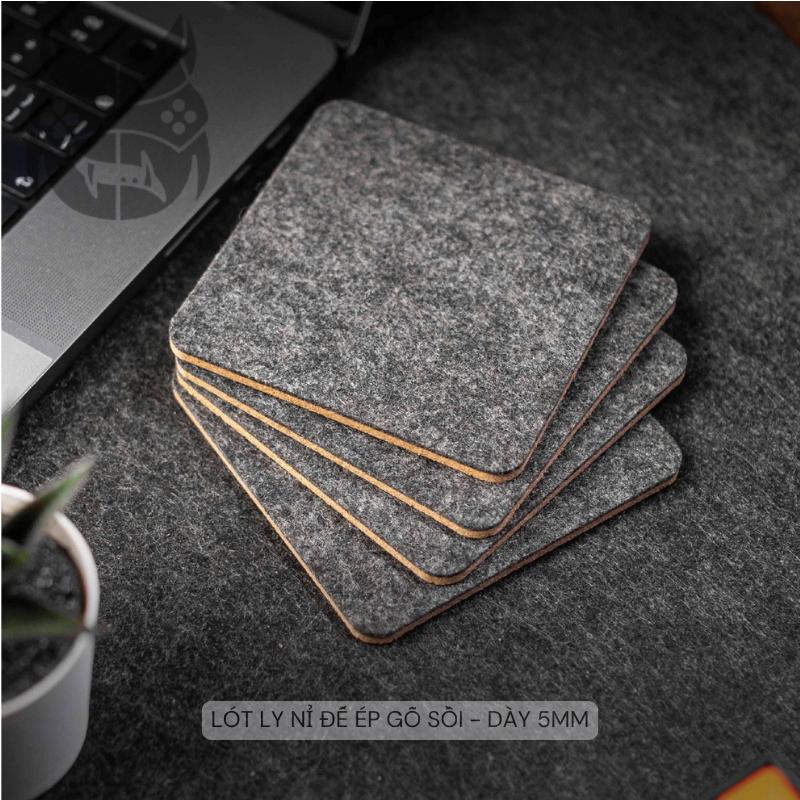 Lót ly, lót cốc nước nỉ ép gỗ sồi cao cấp, sang trọng, thấm hút tốt