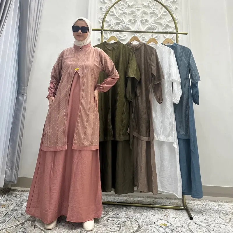 Gamis Polo Linen coak dada tengah selutut 0