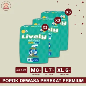 [PAKET 3 BALL] LIVELY Popok Dewasa Tipe Perekat Siang Malam M8 L7 XL6 - Adult Diapers Tape AM PM
