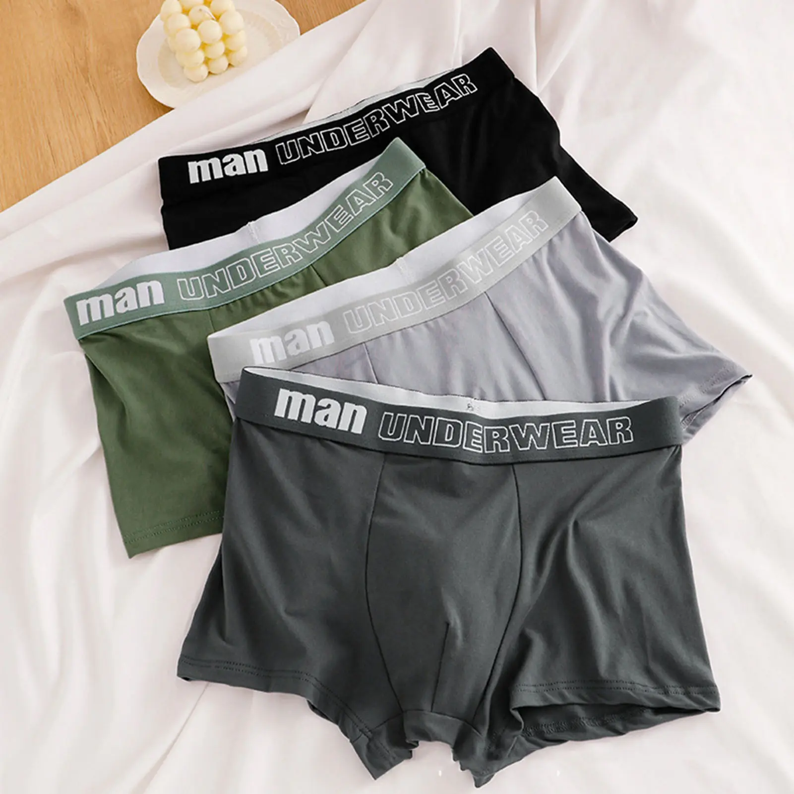 On.Q-Men Boxers Mid Waist High Elastic Letter Print U Convex No Constraint Anti-septic Breathable Plus Size Underwear Men Underpants Male Inner Wear Clothes