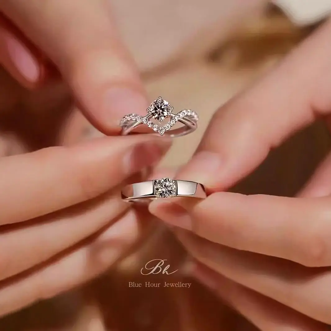 Coronation for Love Couple Ring Four Claw 1 Karat Imitation Moissanite Zircon Men's and Women's Wedding Crown Opening Couple Rings