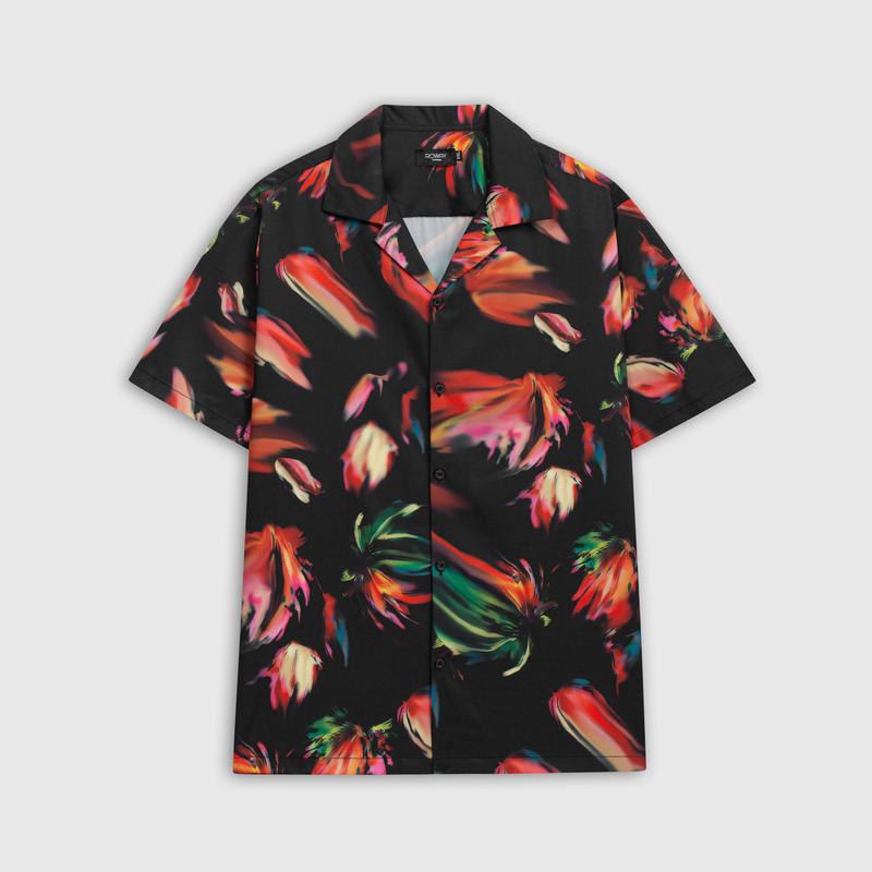  Áo sơ mi nam ROWAY vải lụa thoáng mát Họa tiết hoa nhoè 