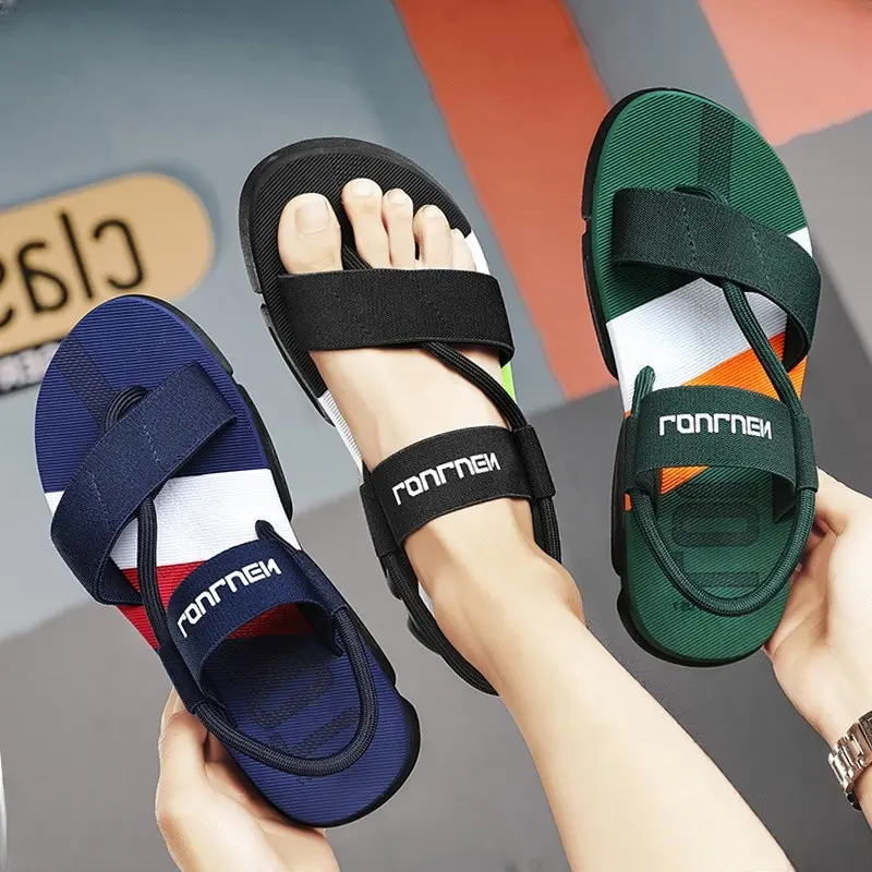 Size 39-44 Summer Outdoor Sports Flat Beach shoes Fashion Non Slip Dual Wear Herringbone Sandals For Men Casual Hiking Sandals Student Wear-Resistant Lightweight Flip Flops Black