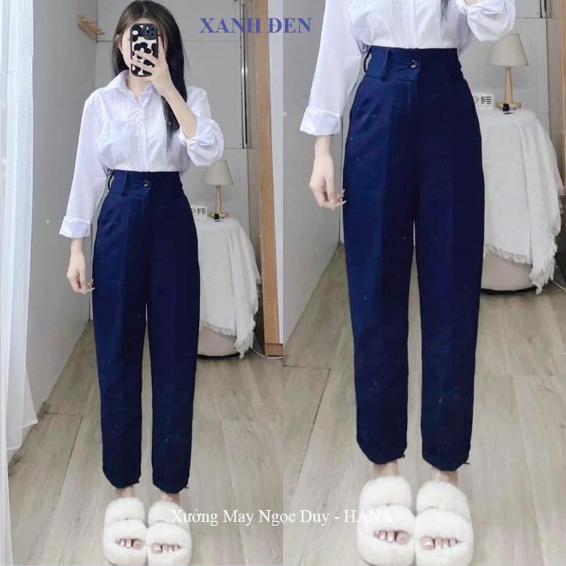 Quần tây XANH ĐEN đi học lưng cao nữ cấp 2 3 m50 m55 m60 m65 dáng quần baggy học sinh đi học vải dày mềm đáy cao có đai ống suông đứng