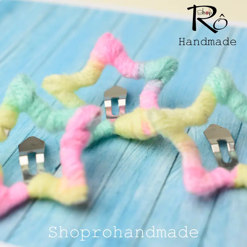 Kẹp tóc hình ngôi sao năm cánh len cute cho bé gái 3cm |Cặp tóc mái bên đẹp |Shop Rô Handmade 3