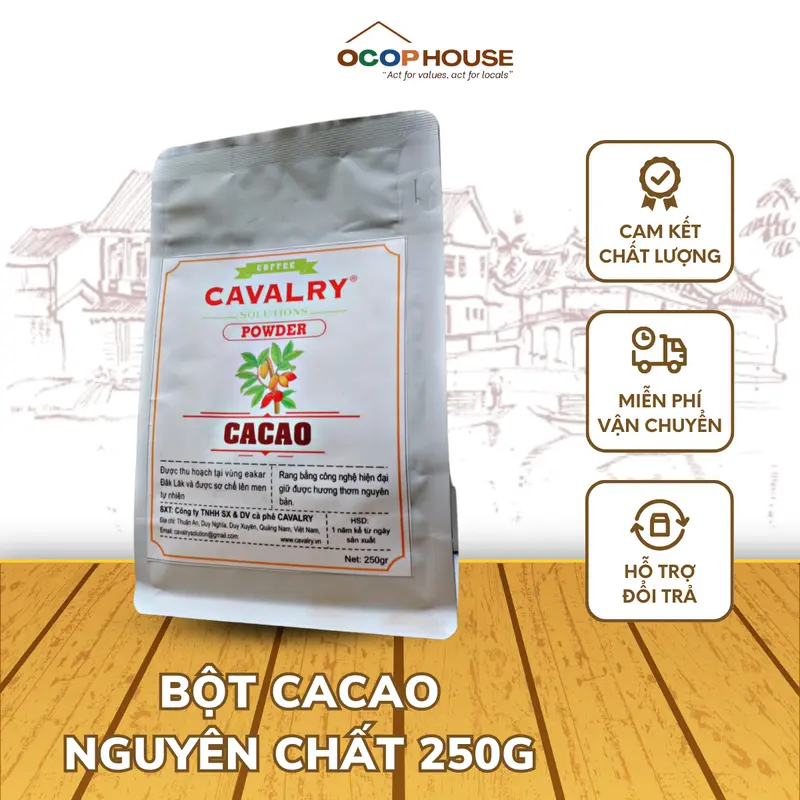 Bột Cacao Nguyên Chất Cavalry Bột Mịn Không Đường Hương Vị Thơm Ngon 250g - OCOP House 0