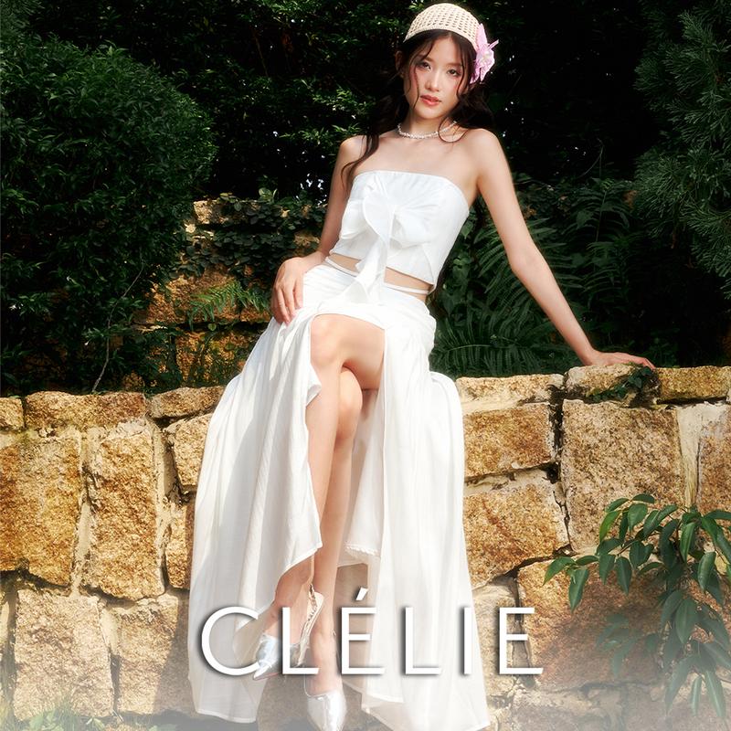 Set áo ống phối 2 dây kiểu và chân váy dài xẻ tà nhún sườn có dây | KRIXI SET - CLÉLIE