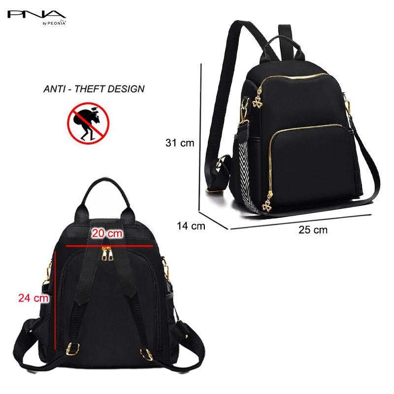 Peonia PNA YOOMI Water Resistant Ransel Korea Tas Wanita Punggung Design Anti Maling  Kantor Kerja Sekolah Kuliah Outdoor Trendy Fashion Style Travel Casual Backpack Anak Remaja Perempuan Selempang Cewek Bag