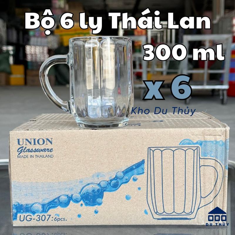 Bộ 6 ly thủy tinh có quai cầm UG-307 có quai uống bia loại ly lùn bầu phù hợp dùng làm ly uống nước ngọt, ly uống cafe sữa, cafe đá ,dung tích 300ml -BỘ 6 LY THUỶ TINH