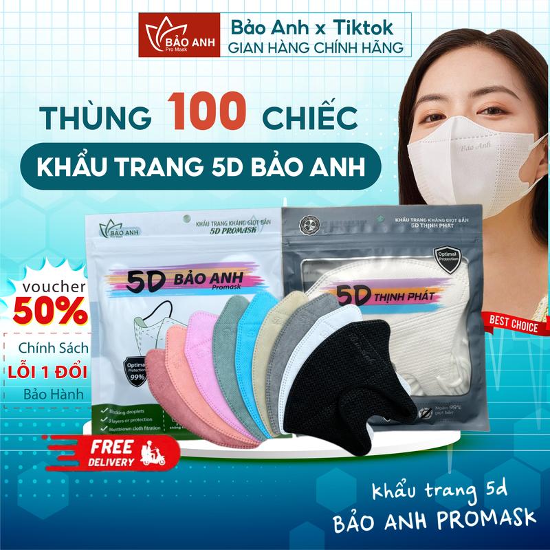 Thùng 100 Cái Khẩu trang 5D Thịnh Phát Khẩu trang 5D Bảo Anh Promask 3 lớp kháng khuẩn chống tia UV