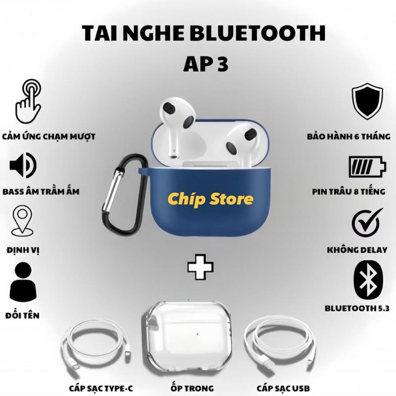(Pin 8H) Tai Nghe Bluetoot A3  - Âm Thanh Hay, Định Vị, Đổi Tên, Tự Động Kết Nối, Bảo Hành 6 tháng Lỗi Đổi Mới + Tặng Kèm Cáp sạc + Ốp tai nghe trong suốt + Mèo Thần Tài