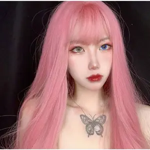 WIG COSPLAY PONI LURUS 65cm - ROSE PINK Rambut Palsu Wanita Dewasa Korea Style