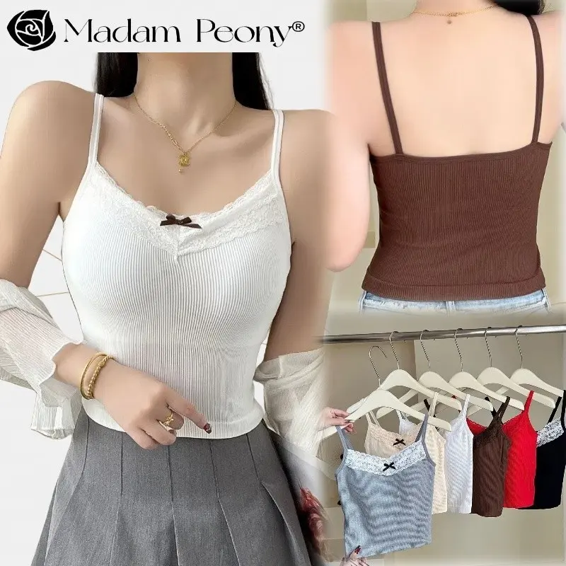 Spicy Style Lace Camisole for Women, with Built-in Pads, Seamless and Comfortable, Versatile for Inner or Outer Wear, Stylish and Affordable for Southeast Asian Style.