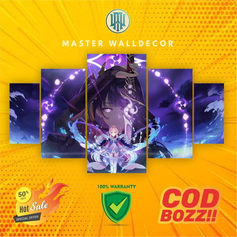MASTER - Hiasan Dinding Poster Kayu RAIDEN SHOGUN GAME GENSHIN IMPACT 1 Set Gantungan Besi Frame 0