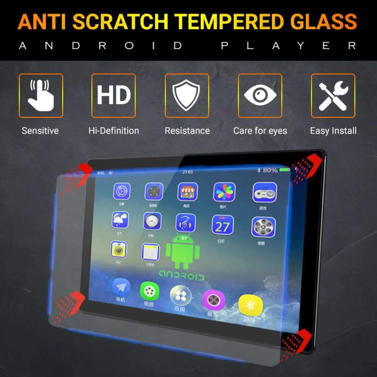 Car GPS Navigation Tempered Glass Anti glare Screen Protector For Car Android Player 9" & 10" inch