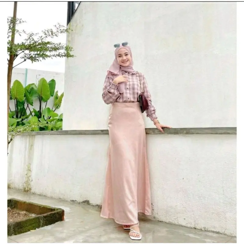 rok wanita panjang terbaru 2023 satin skirt premium kekinan androk pesta remaja dewasa mewah ootd ala selebgram korean sytle Karet Muslim Casual