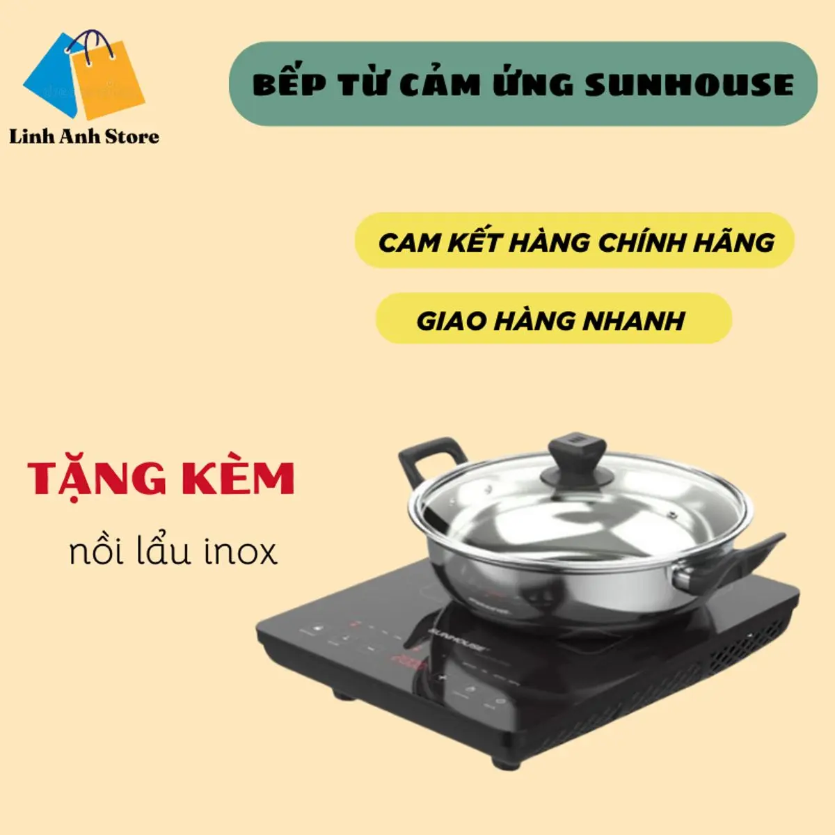 Bếp Điện Từ Cảm Ứng Sunhouse SHD6011 Công Suất 2200W, Nồi Inox, Hẹn Giờ, Khóa Trẻ Em, Bảo Hành 12 Tháng, Bếp Từ