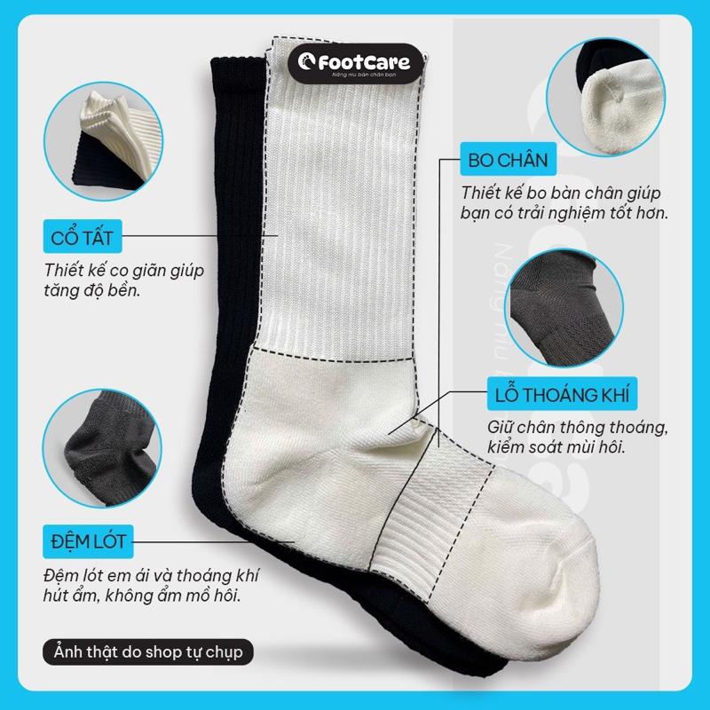 Tất trơn Cao Cấp FOOTCARE có đệm lót bông dày. Tất trơn, tất vớ thể thao, tất đệm lót, tất vớ dài trắng đen