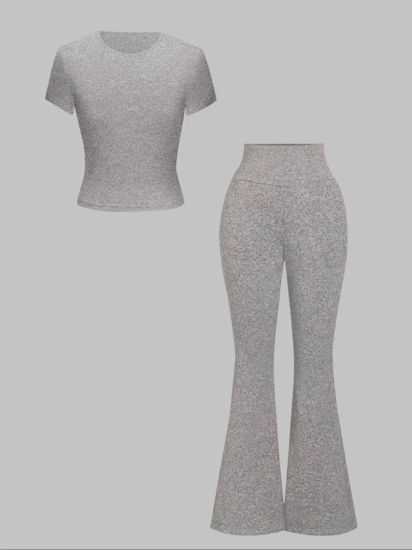 Two-Piece Set Women's Solid Short Sleeve Tee & Flare Leg Pants Set, Casual Round Neck T-shirt & Bell Bottom Trousers for Daily Wear, Ladies Two Piece Outfits for All Seasons