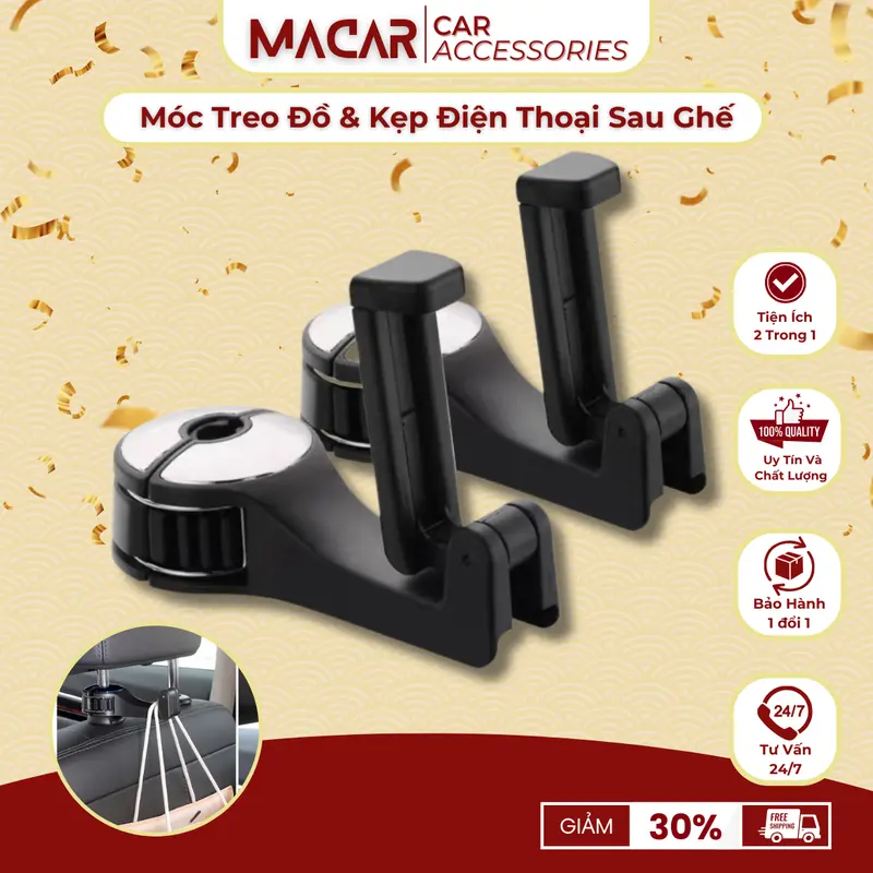 Móc Treo Đồ Sau Ghế Xe Hơi Ô Tô Kiêm Kẹp Điện Thoại Tiện Lợi Phụ Tùng 0