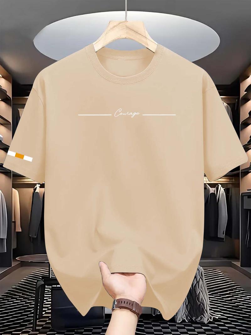 Product Introduction of Unisex Simple Korean Casual Crew Neck T-Shirt, Summer Short Sleeve Polyester Top with Graphic Print, Slight Stretch Knit Fabric, Regular Fit - Stylish Everyday Wear Men's Top 8