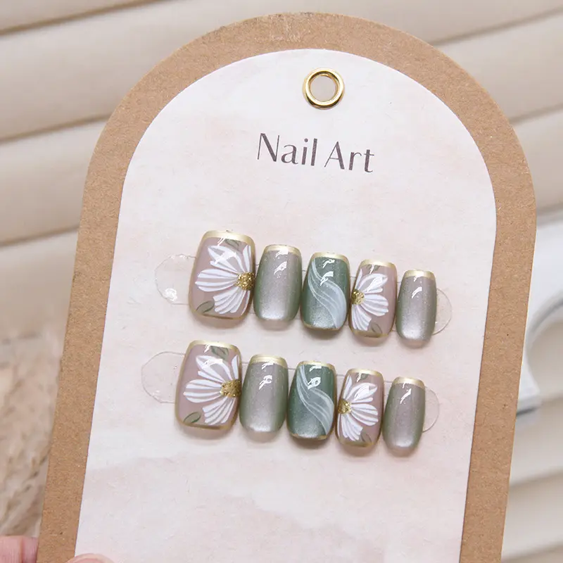 Cat's eye Jelly gel wearable nail removable nail Nail Patch Nail Patch Small short T flower nail patch code