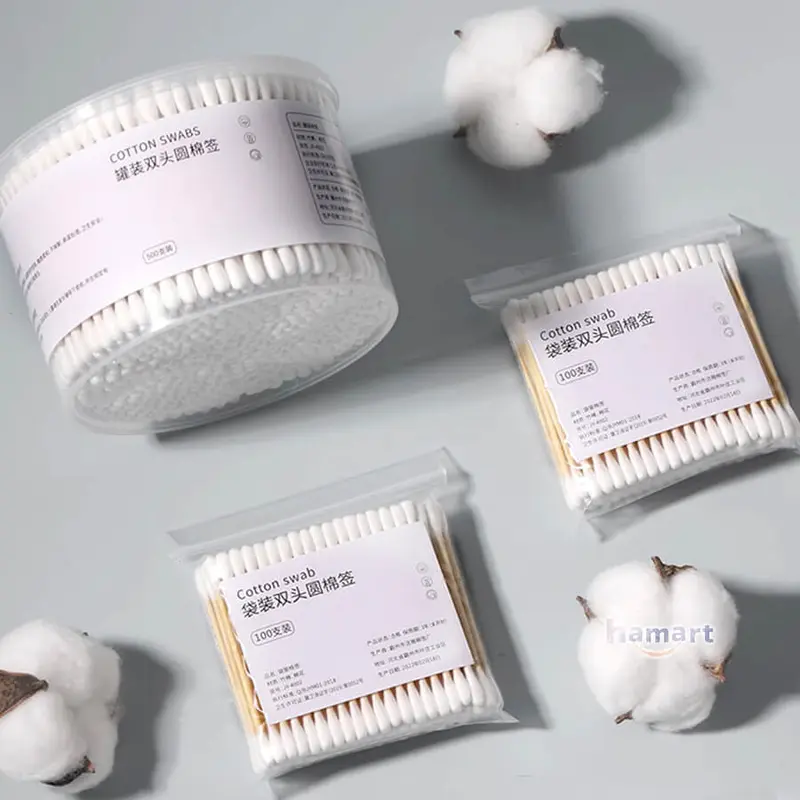 Hộp 500 Tăm Bông Thân Gỗ Tre Ngoáy Tai Người Lớn 2 Đầu Vệ Sinh Tai Đa Năng An Toàn Tiện Lợi - Hộp Tròn 7