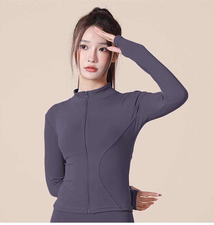 Product Introduction of Spring and Autumn High Elastic Quick-Drying Sports Sun Protection Women's Stand-up Collar Slim Fit Slim Nude Feel Yoga Jacket Workout Clothes Jacket 11
