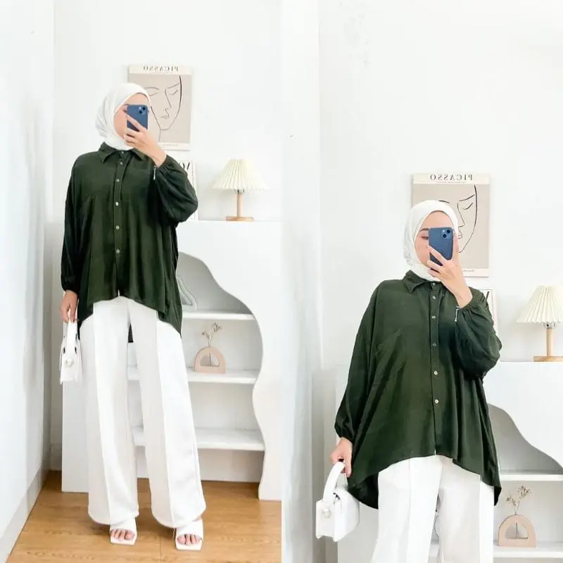 HANNA SHIRT - KEMEJA RAYON OVERSIZE Crew Neck 1