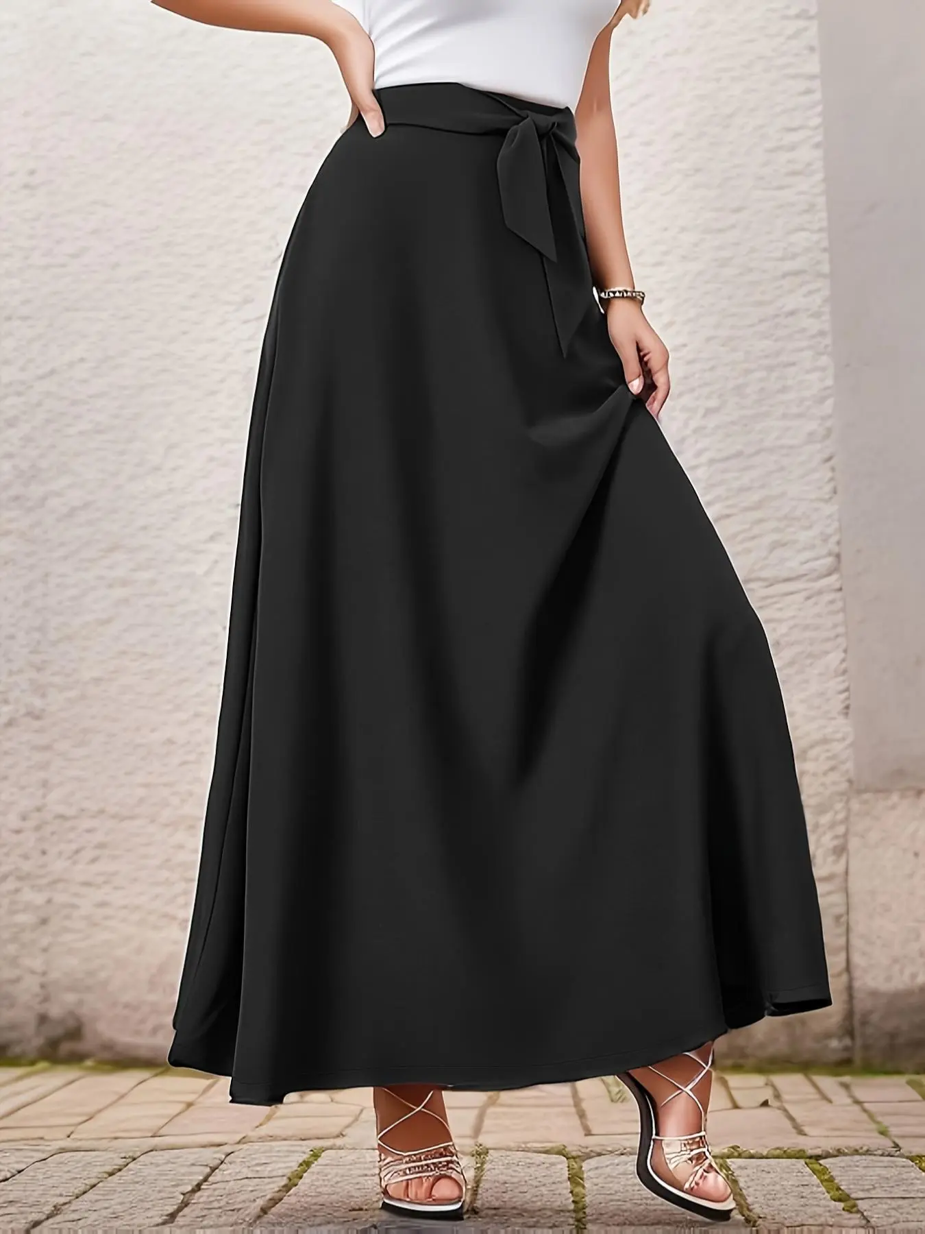 Women's Solid Knot Front A Line Skirt, Elegant Long Skirt for Work Office Business, Ladies Spring & Fall Clothes