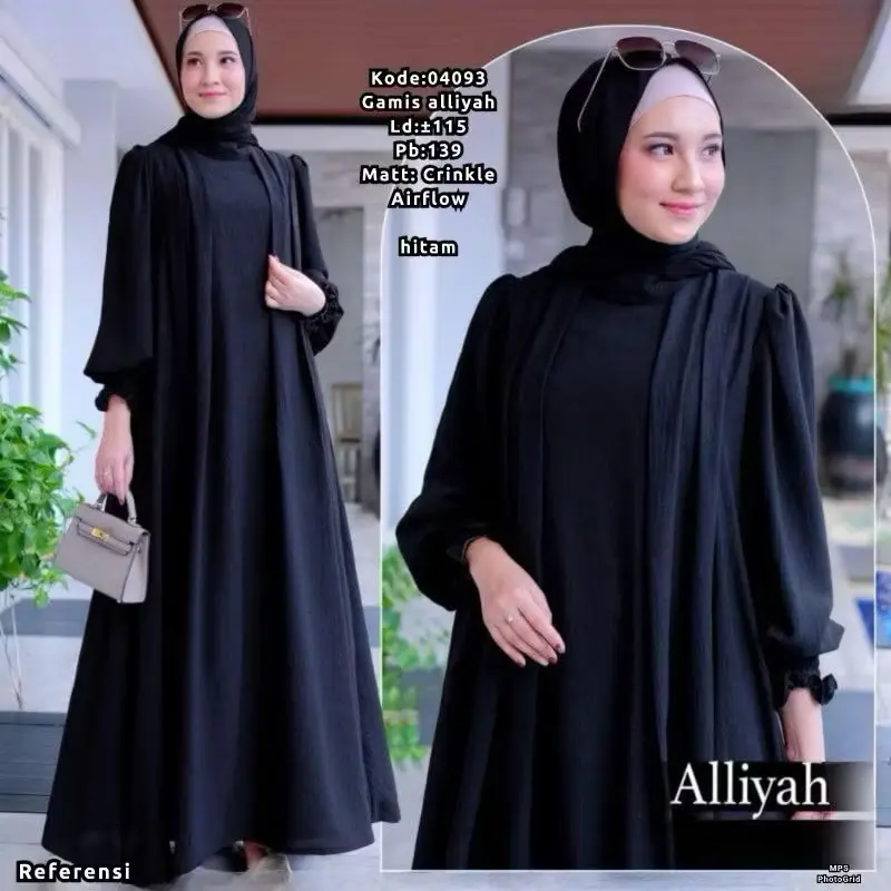 Aliyah Gamis Muslimah Lebaran Bahan Crinkle Airflow Abu-Abu Coklat 3
