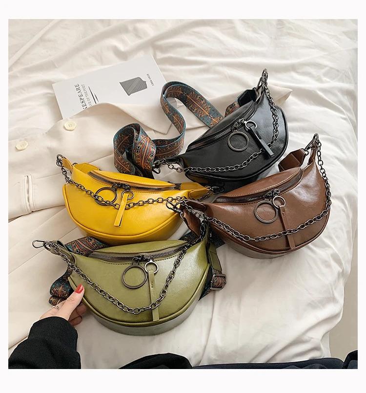 Product Introduction of Fashion saddle waist bag fanny pack luxury leather female belt bags chain handbag purse women retro shoulder crossbody chest bag 38