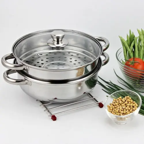 Nồi hấp 2 tầng inox, nồi hấp xôi, bánh bao  28cm nắp kính 4