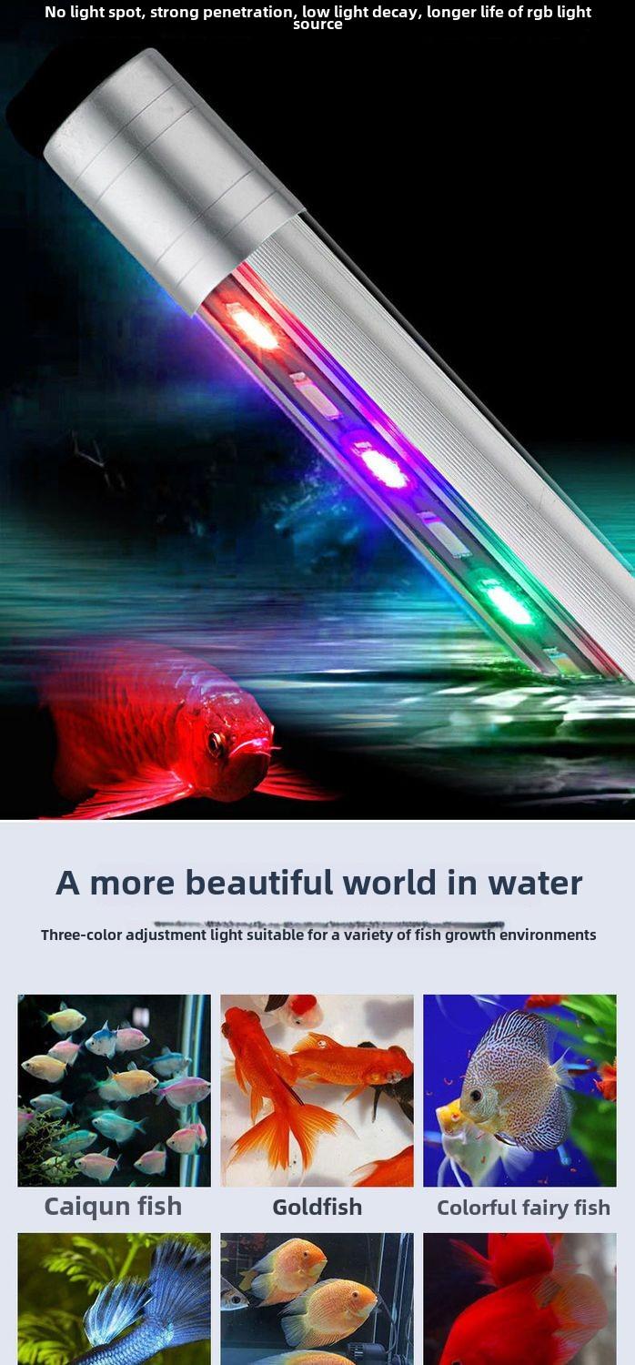 Product Introduction of Fish Tank Light LED Waterproof Lighting Aquarium Submersible Dragon Fish Light Super Bright Color Enhancing Small Tri-Color Fish Tank Light 5