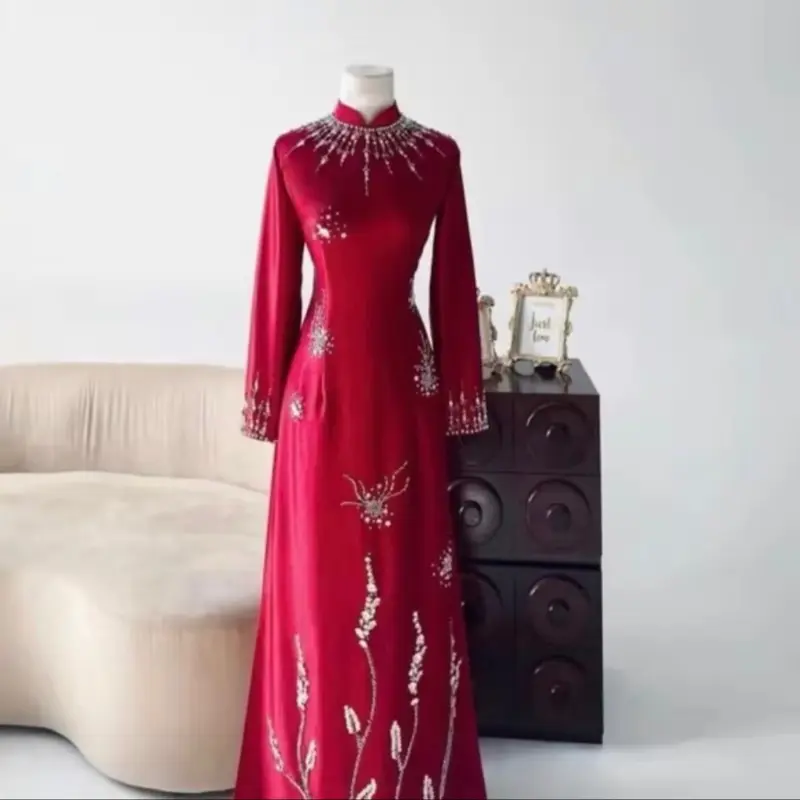 [ ruby]_ mẫu áo dài ruby - đính kết tỉ mỉ thủ công -cao cấp Nữ