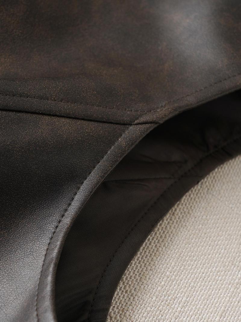 Product Introduction of Women's Solid Color Button Front Pu Leather Vest, Fashion Casual V Neck Outerwear for Work Office Business, Ladies Spring & Fall Clothes 8