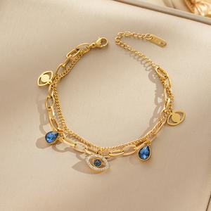 สร้อยข้อมือตาปีศาจ 18K Gold ปรับขนาดได้ Unisex เสริมความรักปัดเป่าสิ่งชั่วร้าย ดีไซน์ตุรกีเรียบง่ายทนทานไม่ซีดจาง ของขวัญวันเกิด