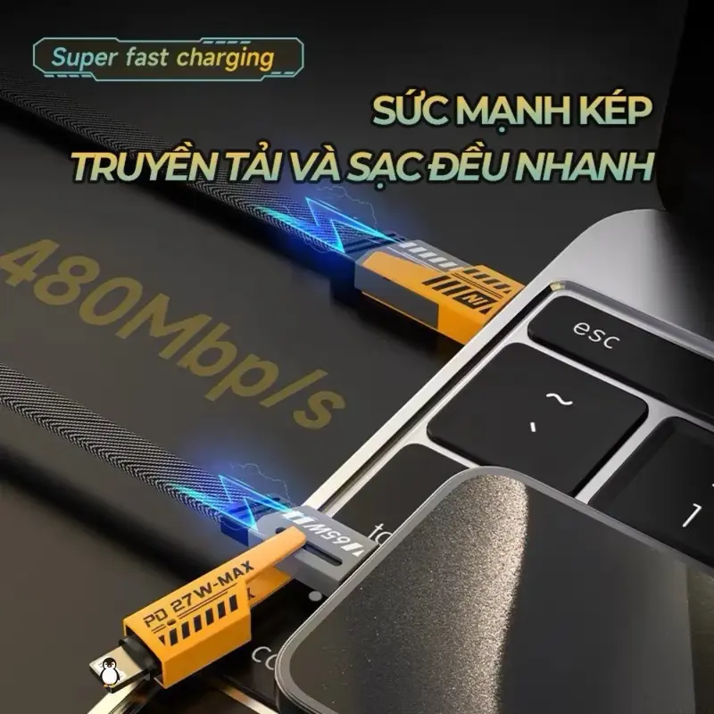 Dây Sạc Siêu Nhanh BILLION 4IN1 Chống Gẫy Siêu Bền Tốc Độ Sạc Siêu Nhanh 65W 3