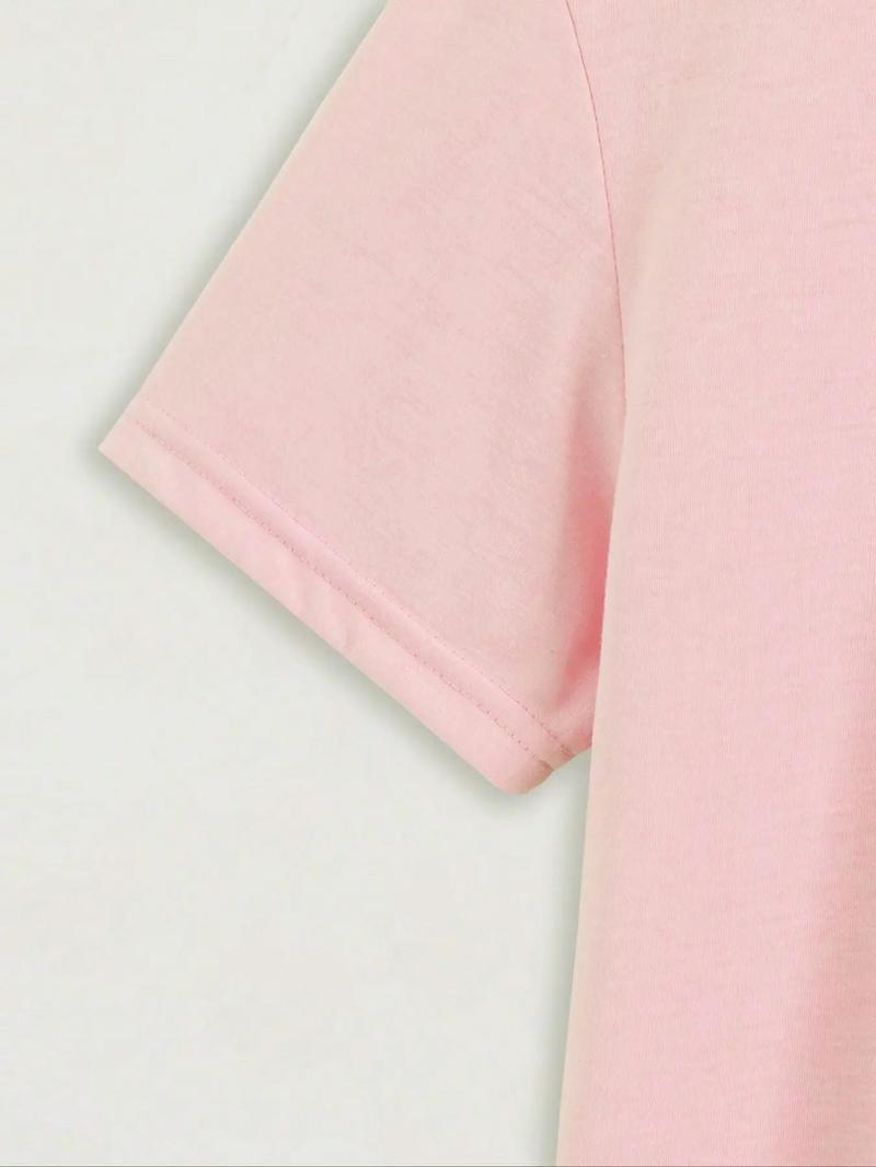 Product Introduction of 【Plus Size】Letter & Strawberry Print Drop Shoulder Tee, Casual Kawaii Crew Neck Short Sleeve T-shirt for Daily Wear, Women Plus Clothing for Summer 4