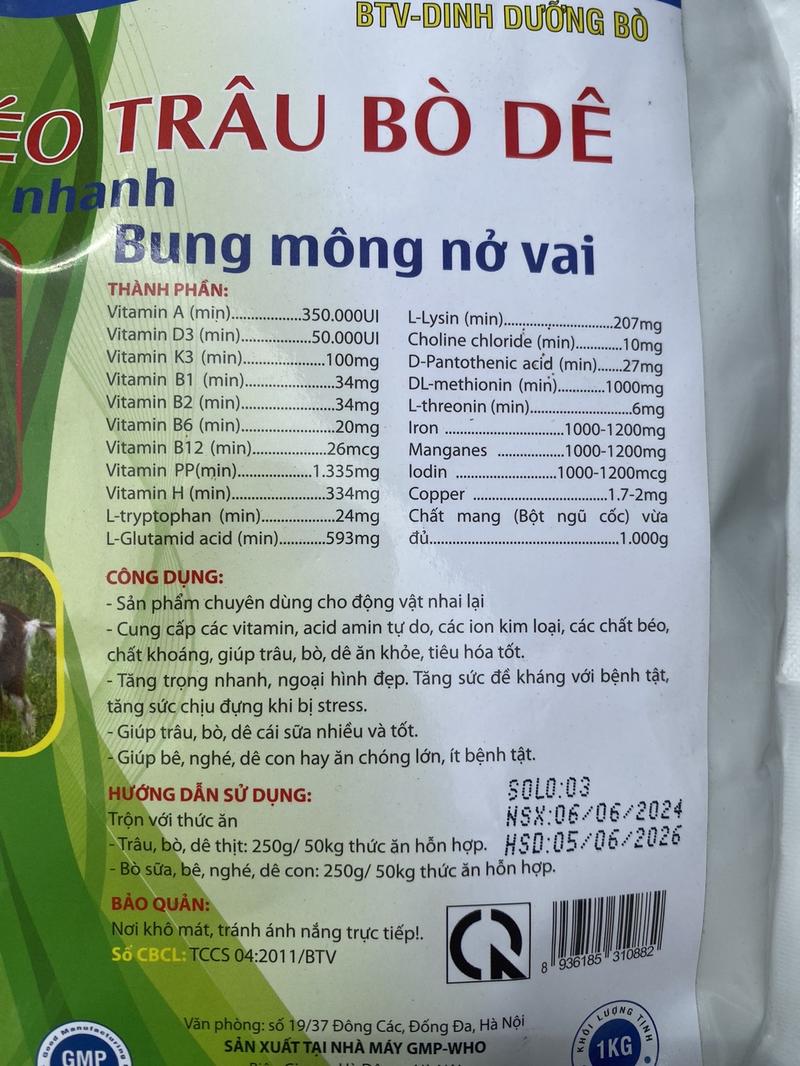 Product Introduction of 1 Kg Vỗ Béo Trâu Bò Dê Bột Giúp Bung Mông Nở Vai, Nhanh Lớn BTV-Dinh Dưỡng Bò 3