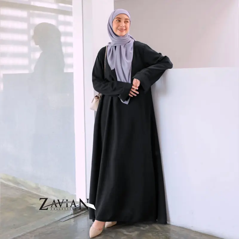 Zavian Gamis Abaya Wanita Kekinian Polos Wolpis Premium Ukuran S M L XL XXL /Basic Abaya Polos Wanita Terbaru Muslim Hitam Remaja Syari Dress Dewasa Maxi Lebaran Mewah Simple Arab Pesta 2