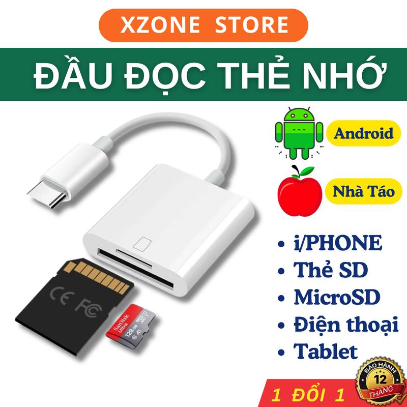 Đầu đọc thẻ Type C sang Thẻ nhớ SD, TF OTG Bộ Chuyển Đổi  thẻ nhớ Type C Cho Điện Thoại Máy Tính Bảng Laptop Đầu Đọc Thẻ