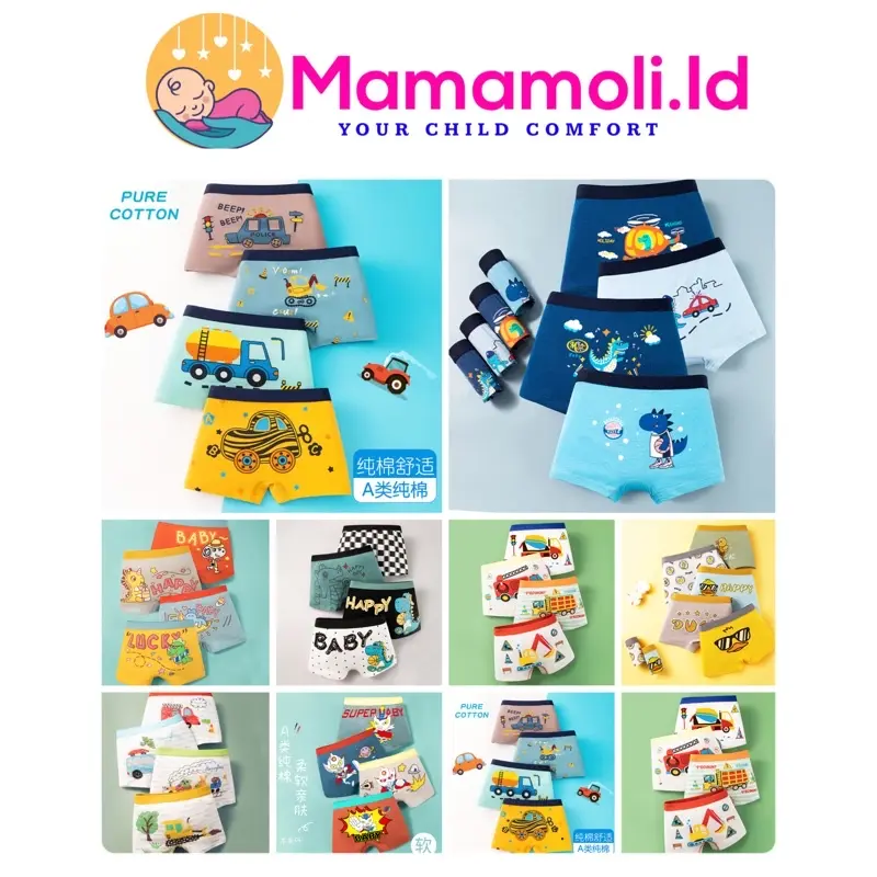 Celana Dalam Boxer Anak Laki Laki / Kolor Anak Laki Laki 4 in1 / Sempak Anak Laki/ Kancut Anak Laki / CD Segi Empat Anak Laki Laki / Celana Dalam Katun Anak 0