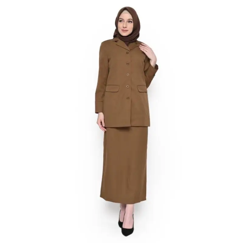 Blazer Wanita Pemda pundak Pangkat Jas Safari PNS ASN Coklat tua kode 7009 Polos 0