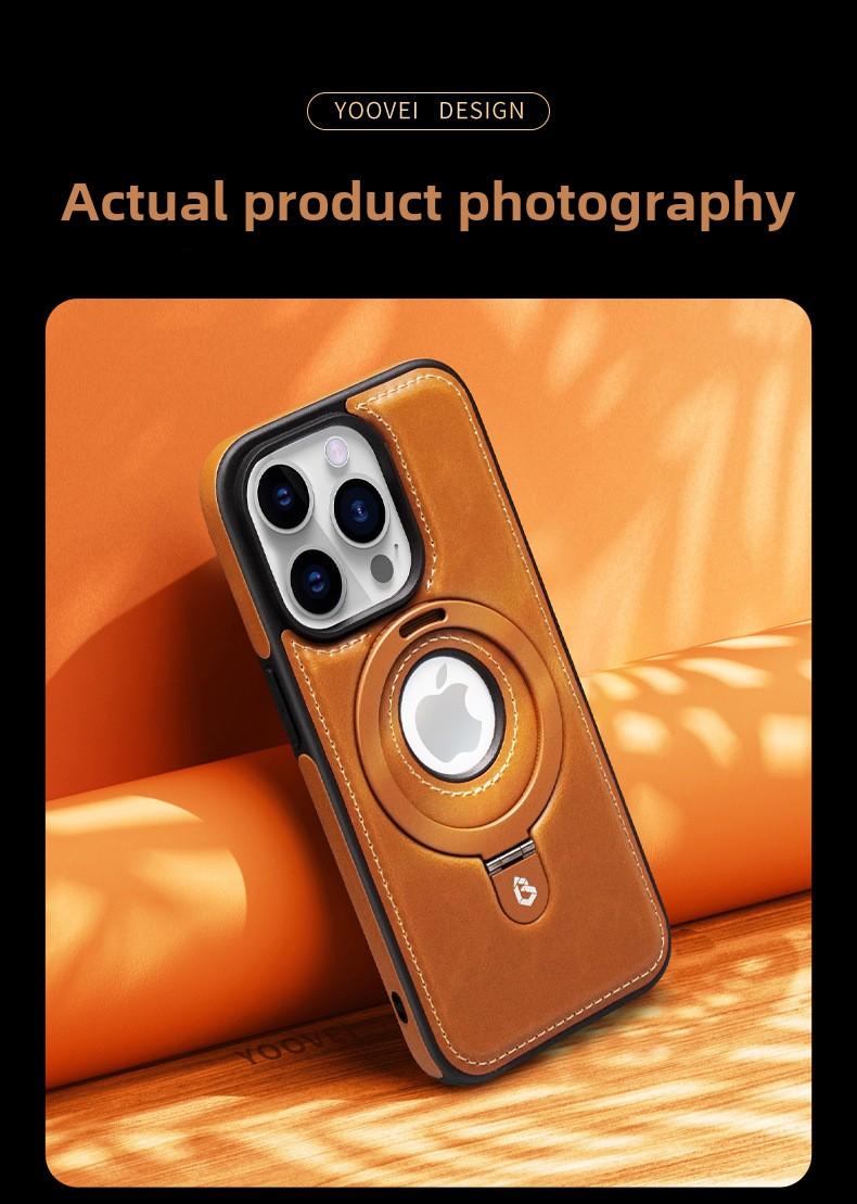 Product Introduction of Magnetic Phone Case, Luxurious Genuine Leather, Suitable for iPhone 12 13 14 15 16 Pro Max and 14 15 16 Plus, Magnetic Safety Protective Case, with P-shaped Fixing Ring, Stand Logo, Cut-out Back Cover 19