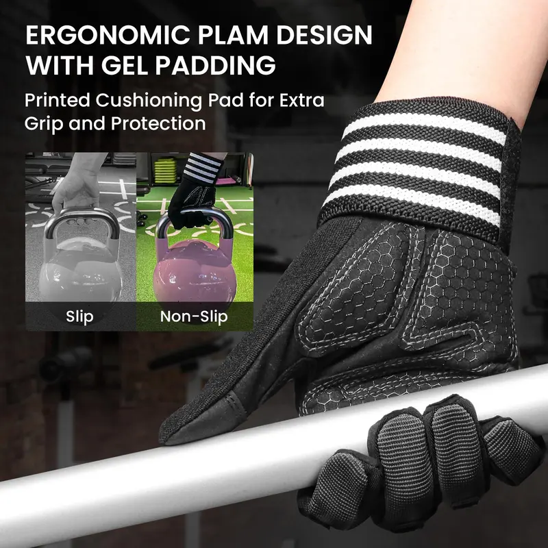 Full Finger Weightlifting Workout Gloves, 1 Pair Non-slip Padded Grip for Weight Lifting & Gym Fitness Exercise Training, Ideal Gift for Men 3