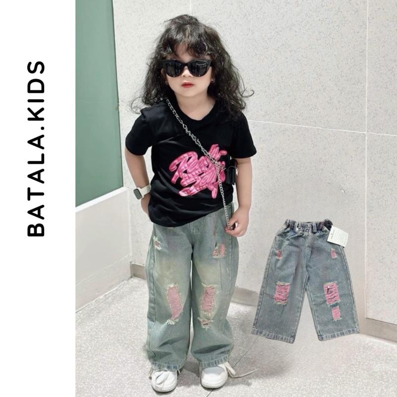 Quần jean ỐNG SUÔNG cho bé Batala kids, quần bò JEAN RÁCH HỒNG bé gái dáng Hàn quốc siêu xinh ngầu 2024