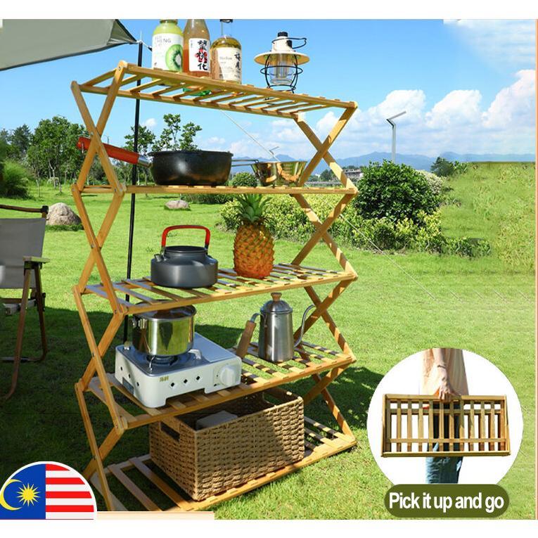 [Hot] Outdoor Camping Rack Multilayer Foldable Wood Shelf Portable ...