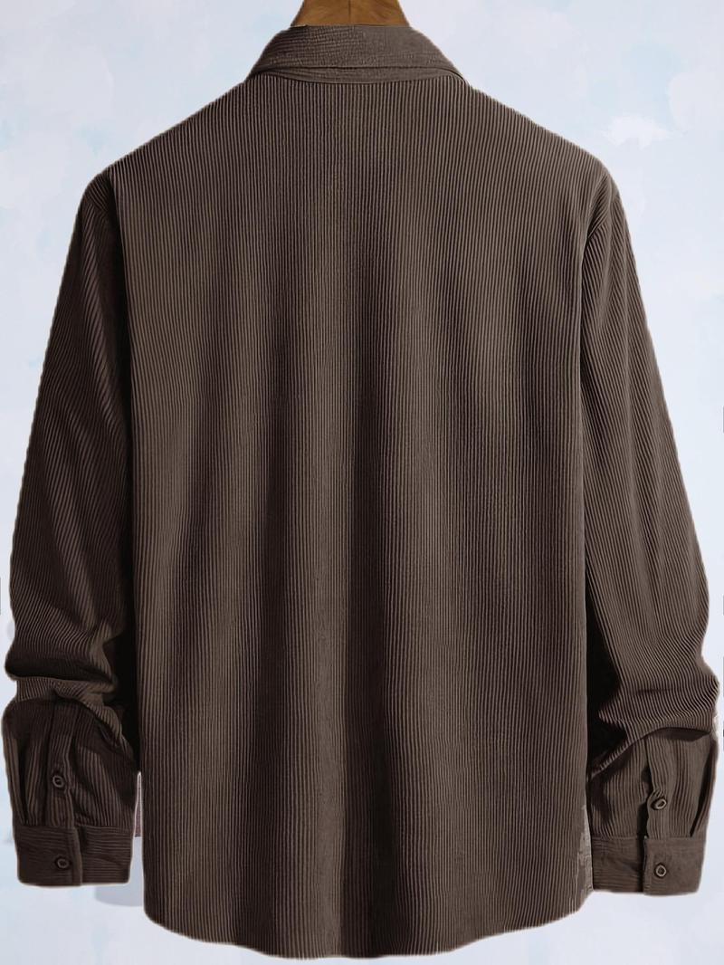 Product Introduction of Men's Plain Letter Patched Corduroy Jacket without Tee, Casual Button Front Pocket Jacket for Fall & Winter, Men's Outerwear for Daily Wear, Coat 8
